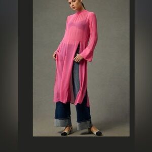 BY ANTHROPOLOGIE LONG-SLEEVE SHEER TUNIC DRESS